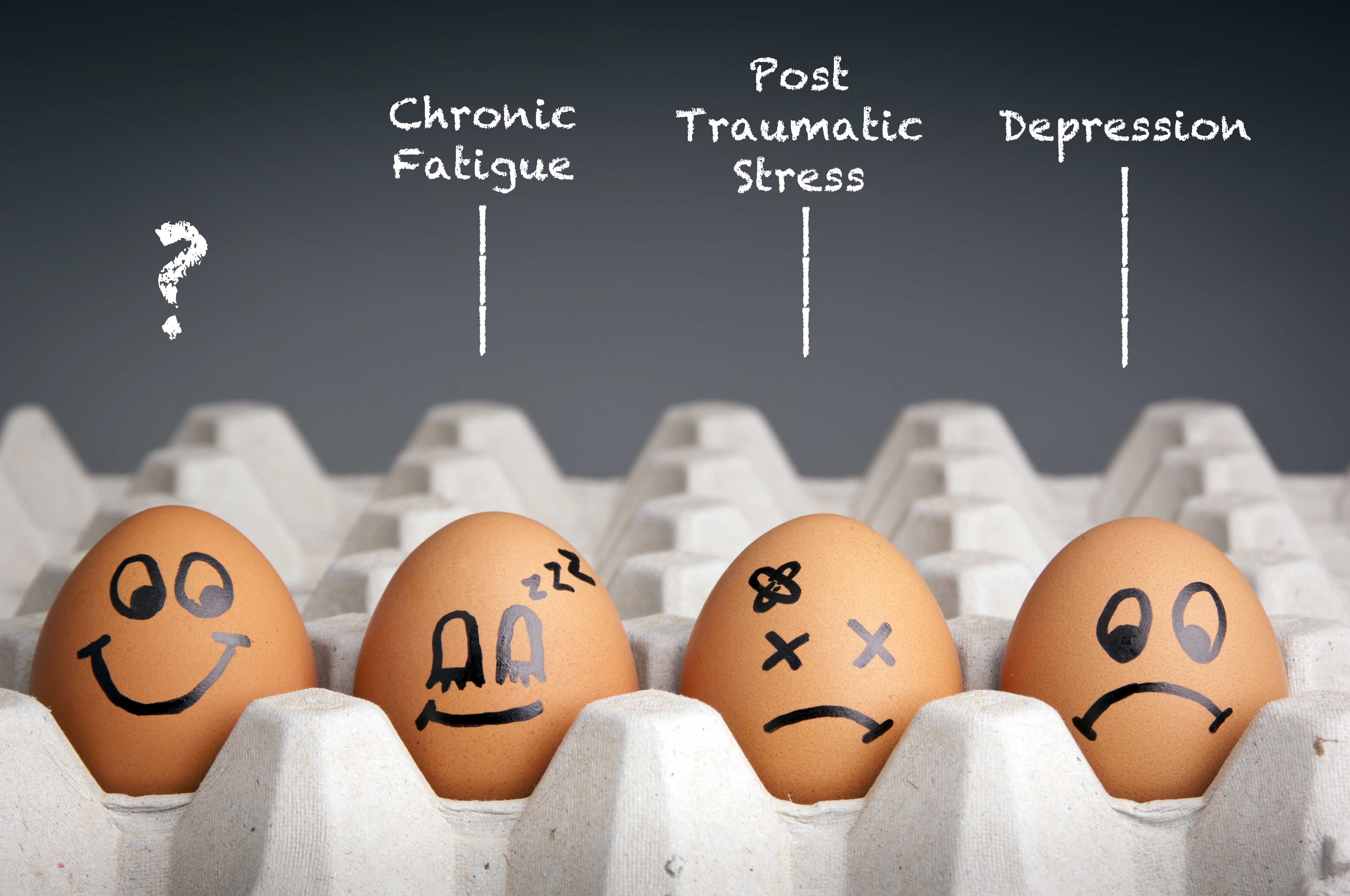 pictures of fragile eggs with mental health symptoms written on them
