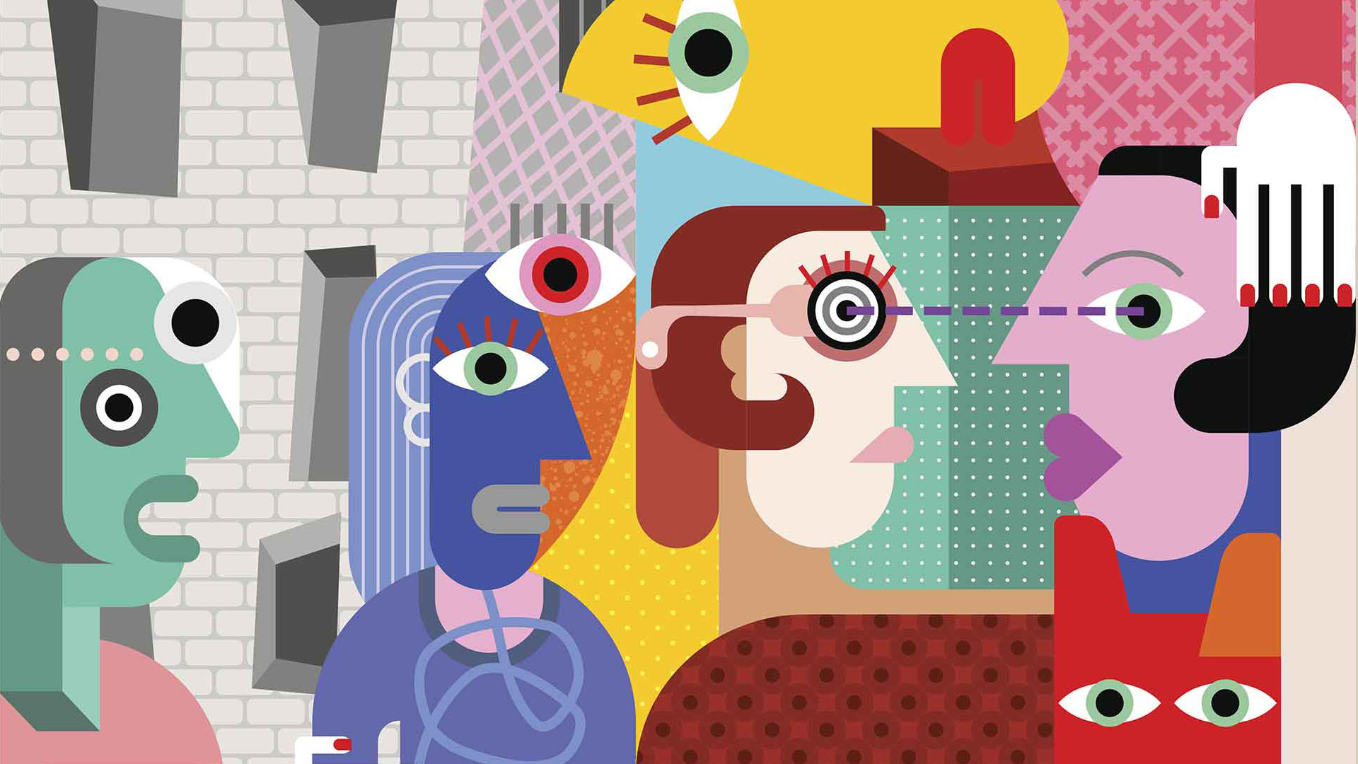 cubist illustration showing diverse people of different colour and gender